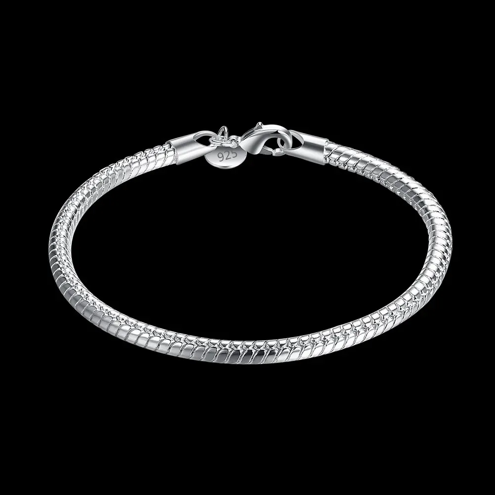 Fashionable 925 Sterling Silver 3mm Snake Chain Bracelet Women Men Luxury Party Wedding Accessories Jewelry Christmas Gift DIY