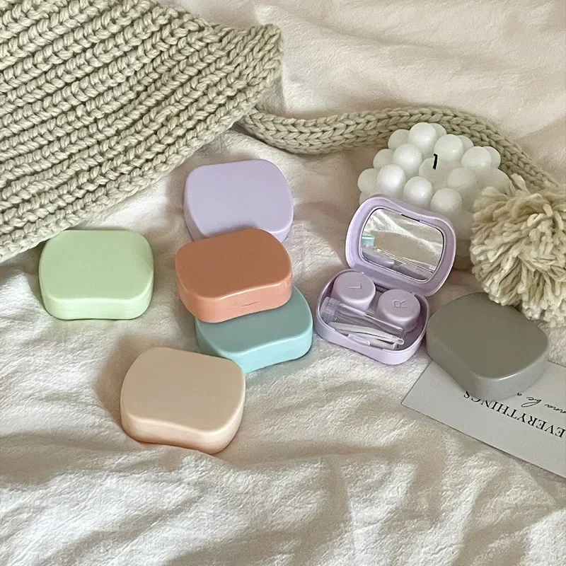 Travel Contact Lense Holder Storage Container with Mirror Mini Solid Color Women Girl Contact Lens Case Contact Lens Box