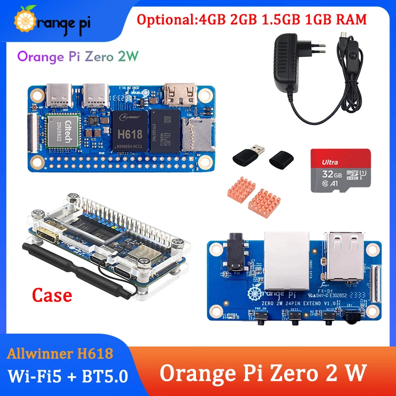 Orange Pi Zero 2 W 4GB 2GB 1.5GB 1GB RAM Mini PC Allwinner H618 Quad-core Cortex-A53 WiFi5 + BT5.0 Optional Expansion Board