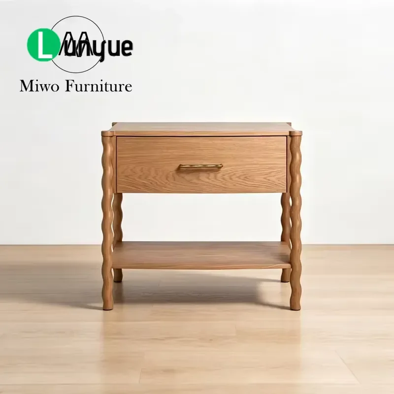 Modern Oak Bedside Table Nordic Style Square Side Table with Drawer for Bedroom Living Room Coffee Table Minimalist Furniture