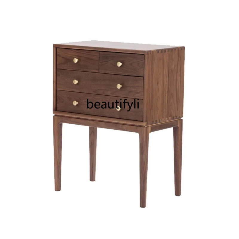 

ss25 Nordic black walnut sofa side cabinet light luxury log chest cabinet high bedside table living room