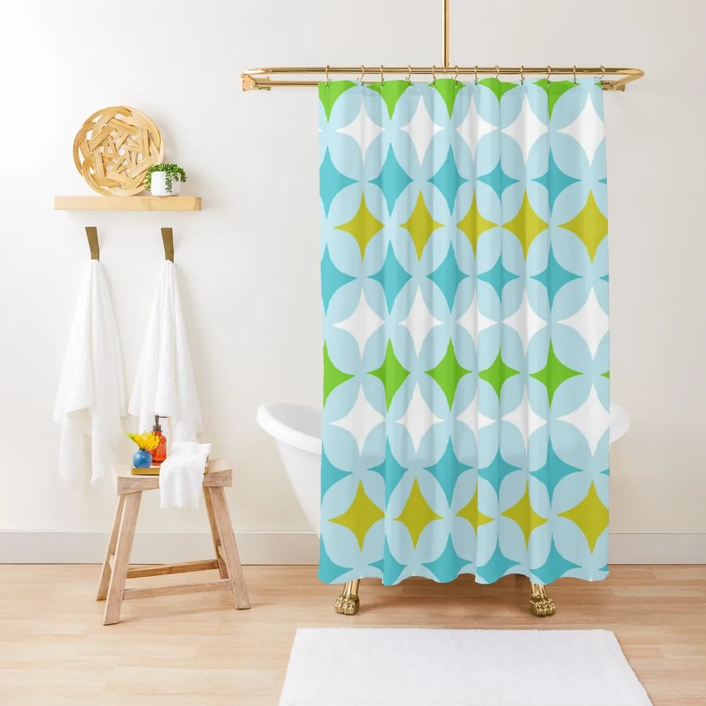 

Blue and Green Mid Century Modern Star Pattern Shower Curtain Accessories For Shower And Services Cover Curtain