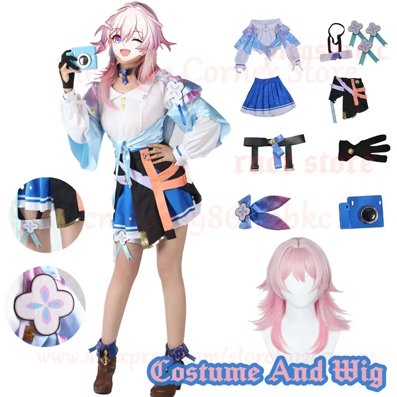 

Game Honkai: Star Rail 7th March Cosplay Costumes Uniform Outfit Halloween Party Women Pink Wig March 7th Cosplay Costume Wigs