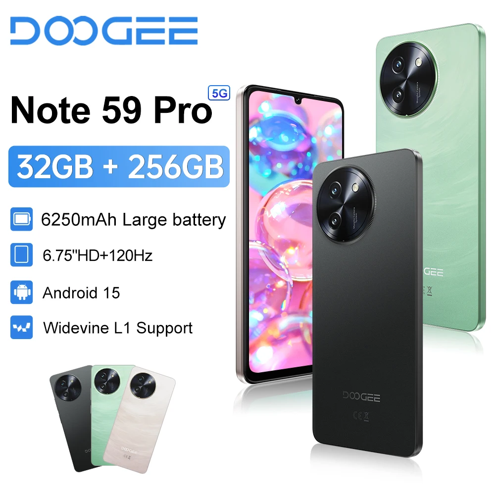 NEW DOOGEE Note 59 Pro 5G Smartphone 8GB RAM 256GB ROM 120Hz 6.75