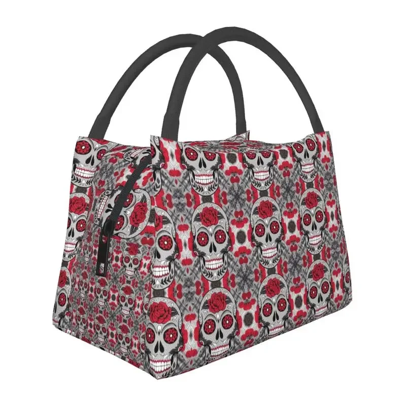 

Sugar Skull Rose Pattern Insulated Lunch Bag for Women Leakproof Day of The Dead Thermal Cooler Bento Box Office Picnic Travel