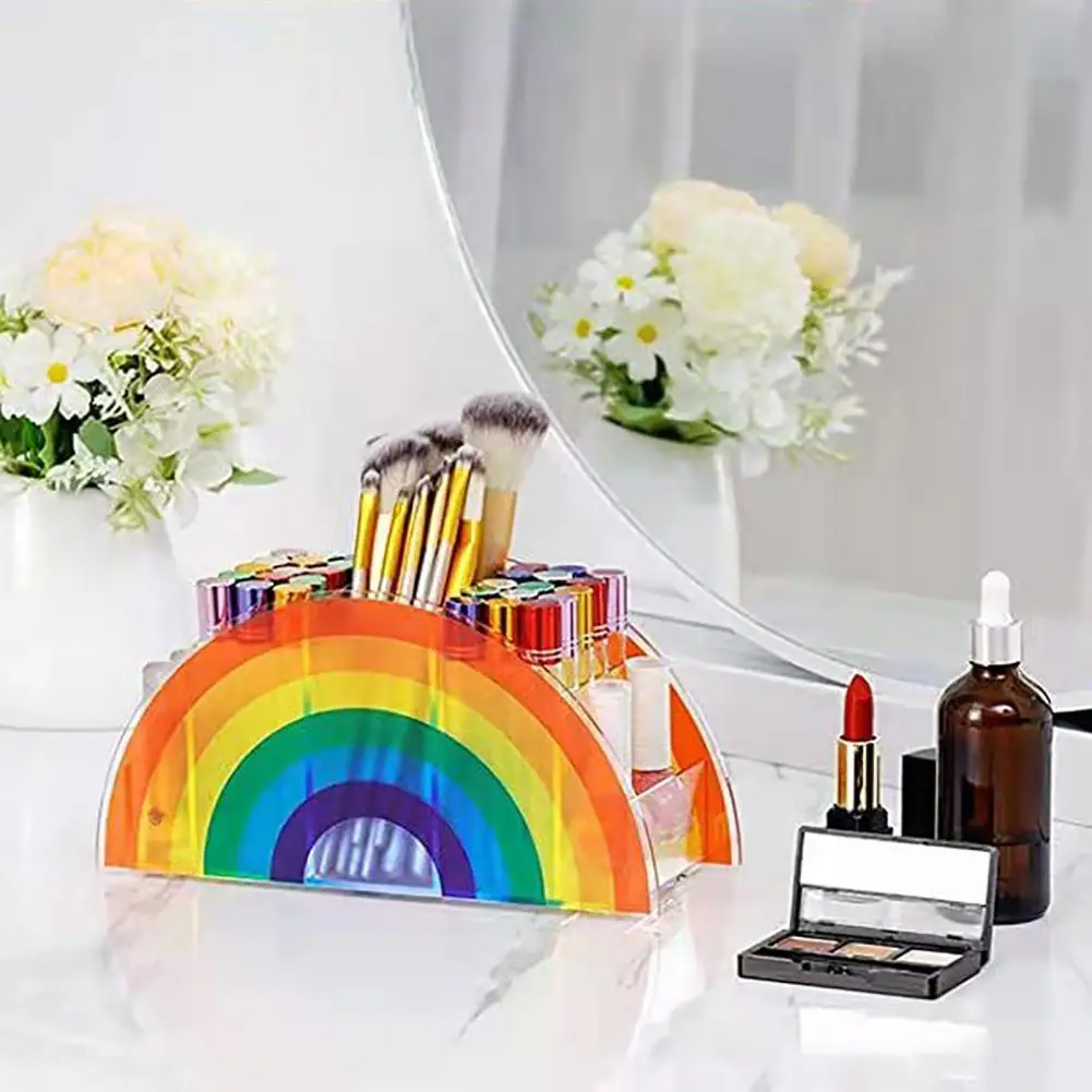 ชั้นเก็บของบนโต๊ะทำจากอะคริลิคชั้นเก็บของ kuas Rias กล่องเก็บของสำนักงานสีรุ้งหลากสีพร้อมช่องใส่5ช่องสำหรับนักเรียน