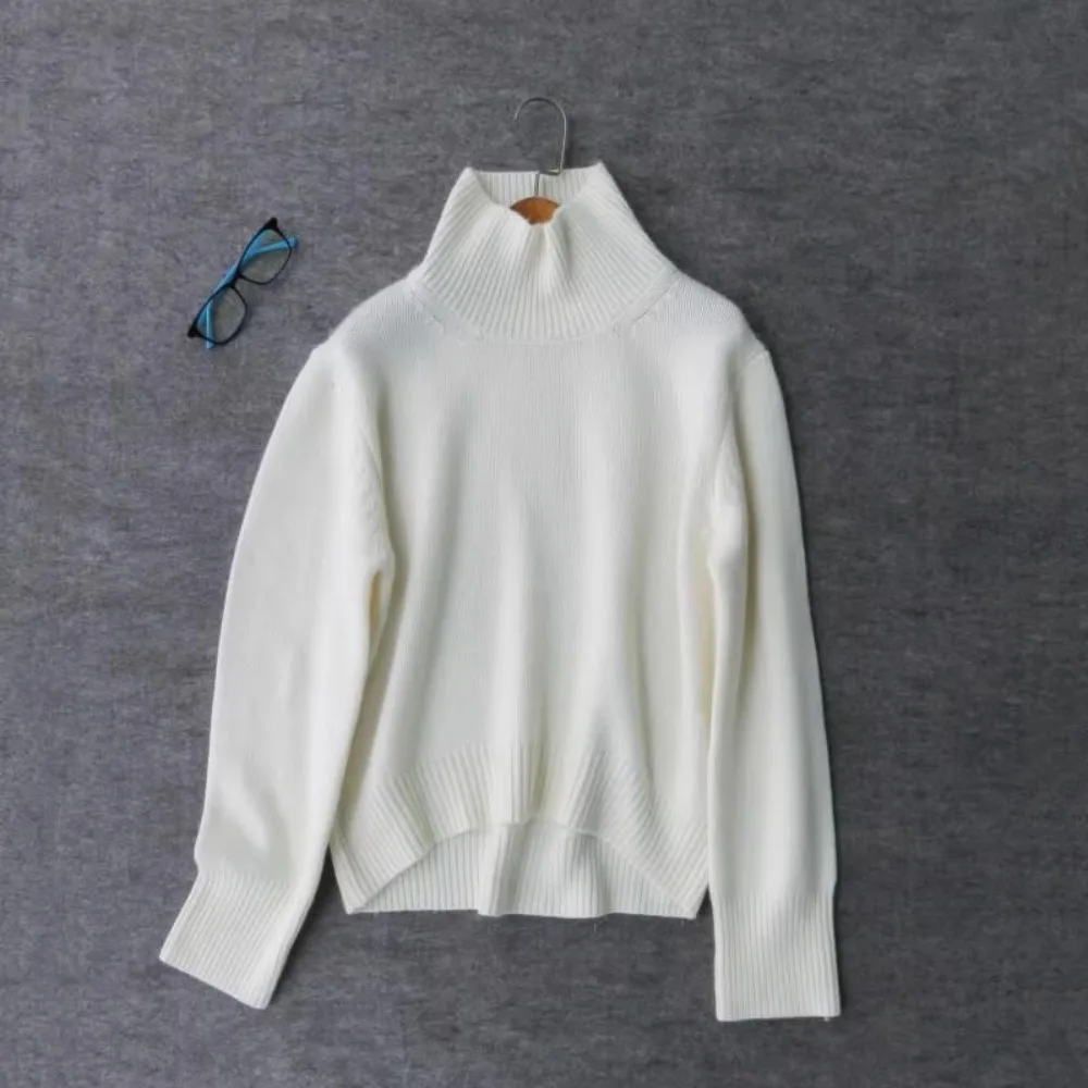 Cashmere Thick Long Sleeve Half Turtle Sweater Loose Casual Knitted Women Pullovers