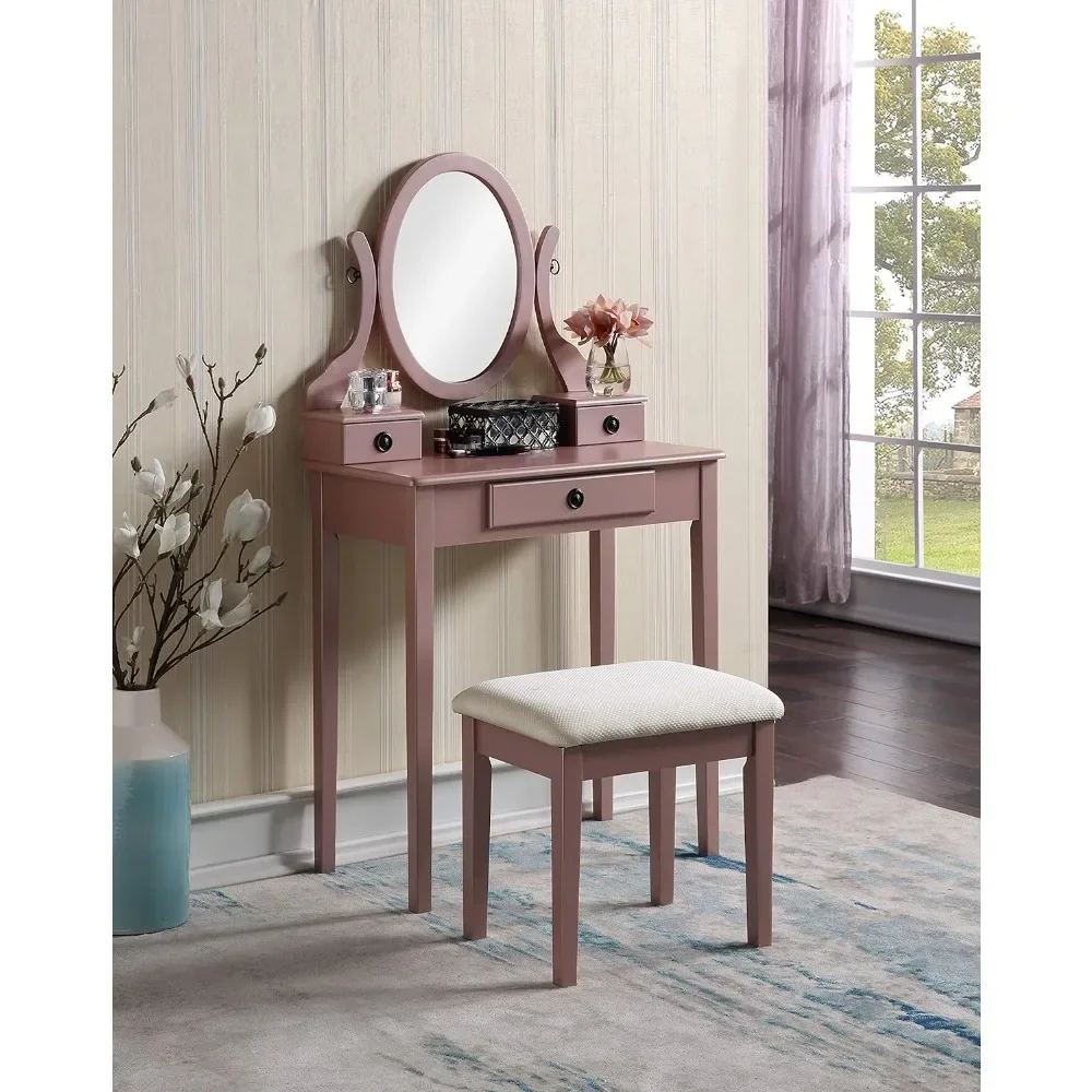 Moniys Wood Moniya Makeup Vanity Table and Stool Set Rose Gold