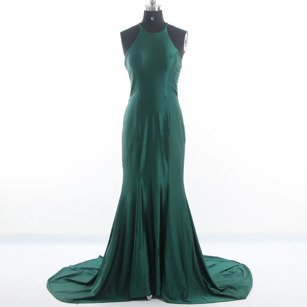 

Evening Dresses Green Halter Sleeveless Mermaid Train Zipper Back Sex Plus size Trumpet Women 2022 Party Formal Dress LX759