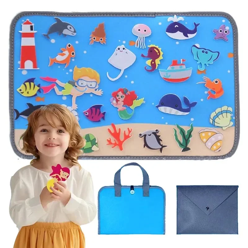 

Handheld Travel Felt Story Board Set Kids Montessori Educations Toys Learning Storytelling Activities Interactive Play Kit Gift