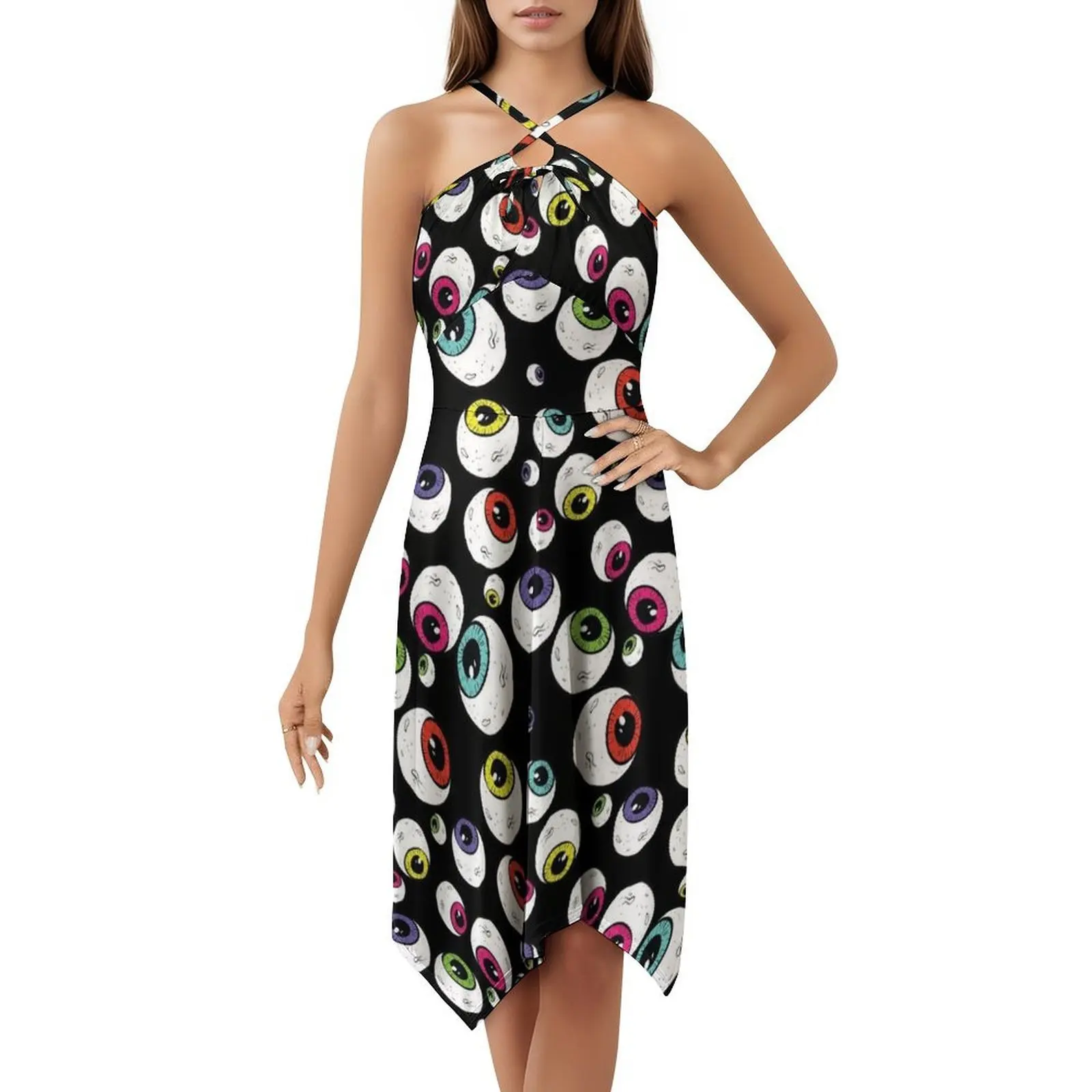 Ogen overal Boho chique jurk elegante mode strand bruiloft jurk occulte kosmische horror griezelig patroon vrouwelijke kleding