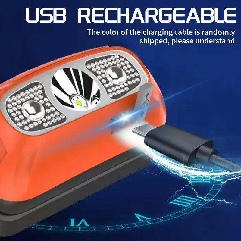LED Sensor Headlamp USB Rechargeable Led Head Torch Built-in Battery Head Flashlight Outdoor Camping Fishing Headlight Lantern