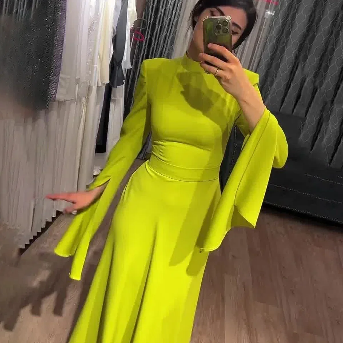 Muslim Abaya Elegant Women Maxi Dress Long Ruffled Sleeves Half High Neck Robes Wedding Evening Party Gown Dubai Kaftan Vestido