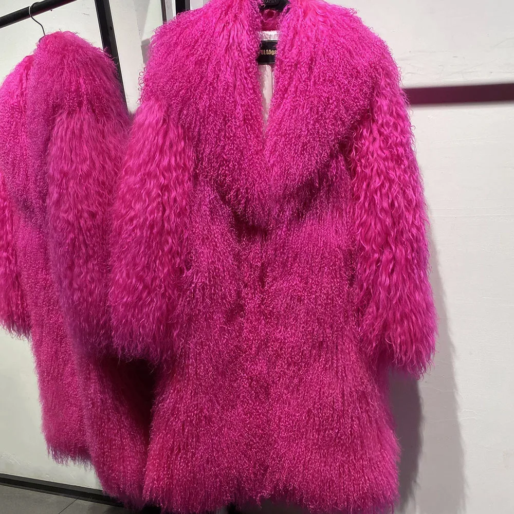 معطف شتوي دافئ للسيدات الطبيعي لعام 2025 من فرو المنغوليا الحقيقي معطف شتوي من فرو الأغنام الحقيقي طويل مع ياقة #1