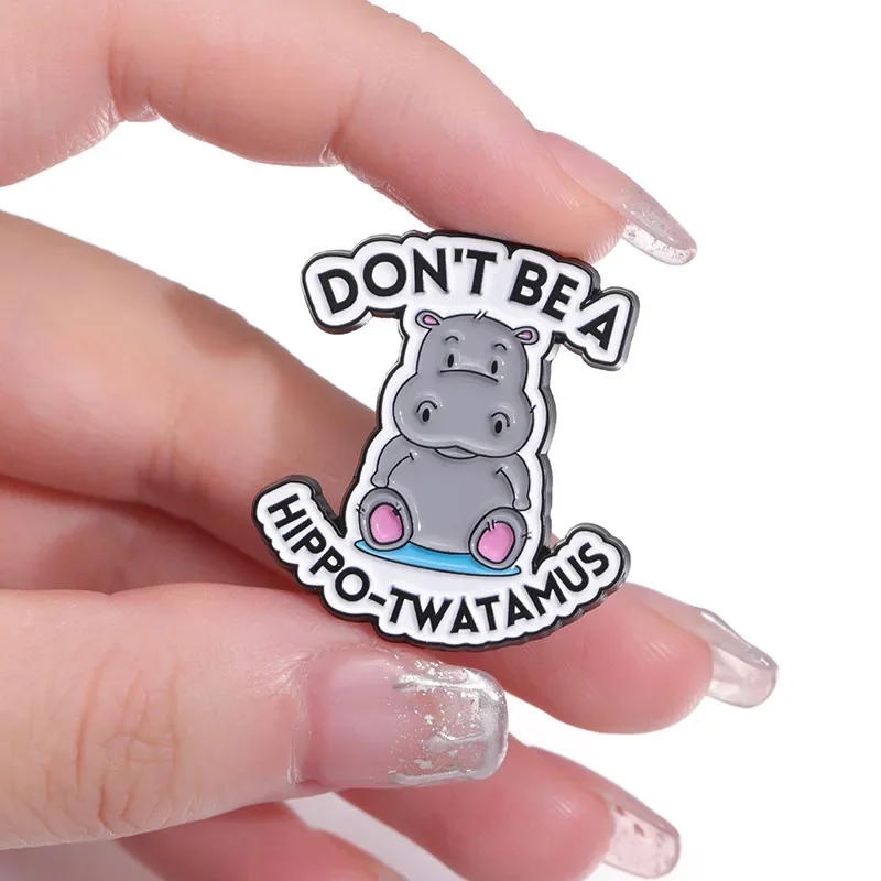 شارة معدنية فرس النهر الكرتون ، سلسلة حيوان لطيف ، دبابيس الرسالة الإنجليزية ، الإكسسوارات ، هدية بالجملة للأصدقاء #3