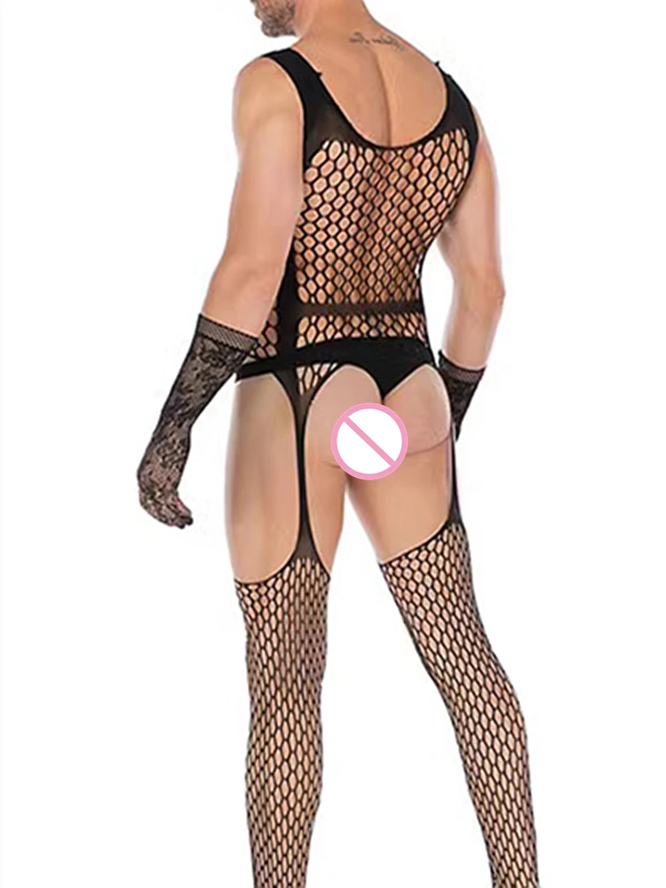 Sexy Mannen Ondergoed Lichaam Kousen Man Visnet Teddy Boddy Bodysuits Open Kruis Lingerie Mannelijke Erotische Porno Nachtkleding Gay Bodystocking