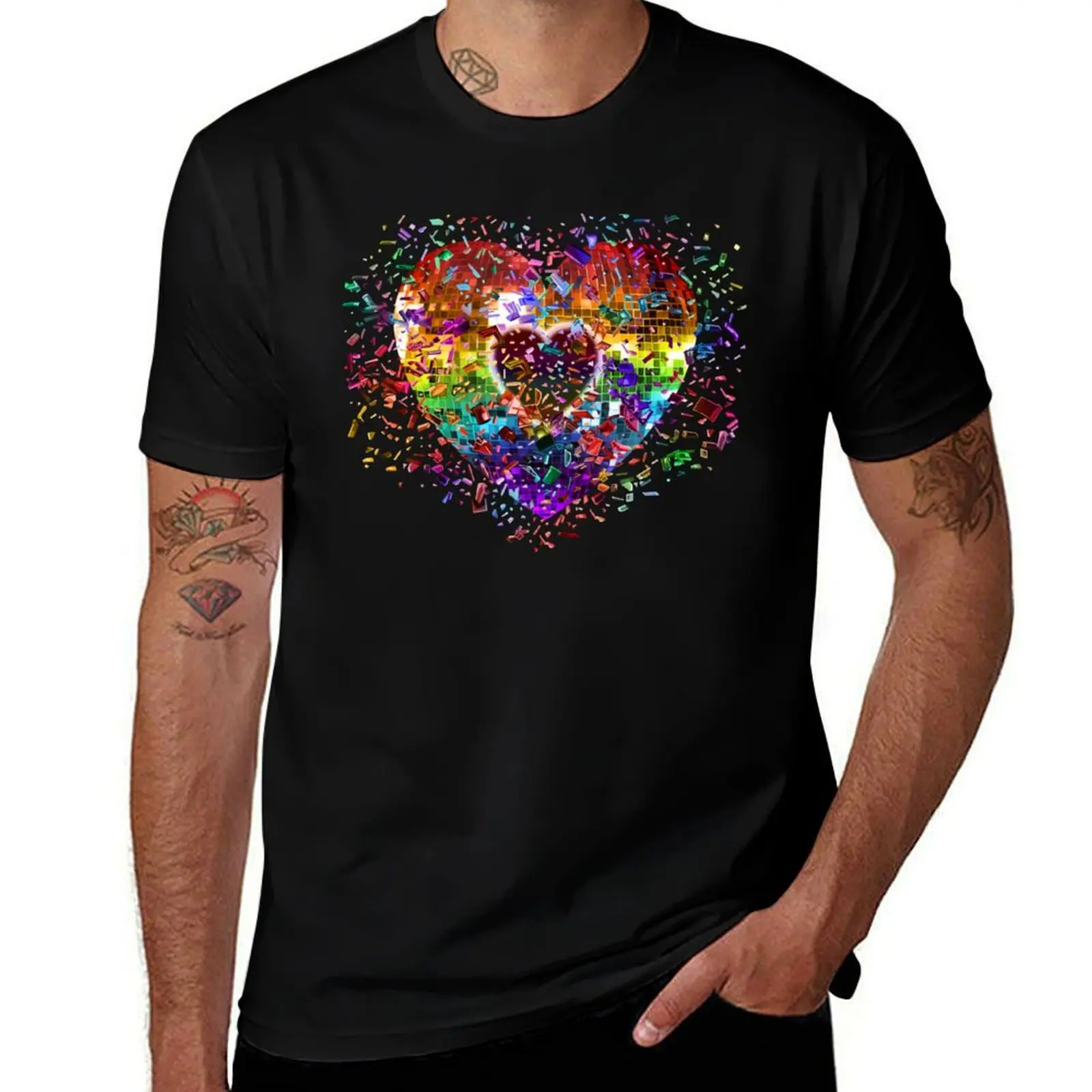 Shattered Rainbow Disco Ball Heart T-Shirt Breathable Sportswear for Men T-Shirt