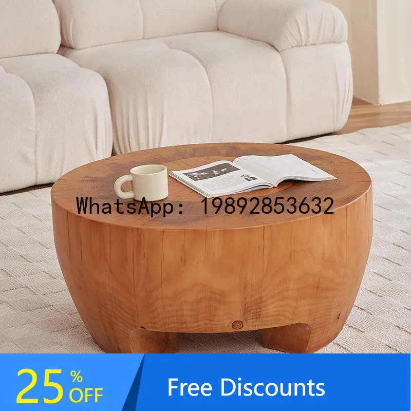 YFY Solid Wood Living Room Round Coffee Table Tea House Wooden Stool Coffee Table Set Hotel Designer Homestay