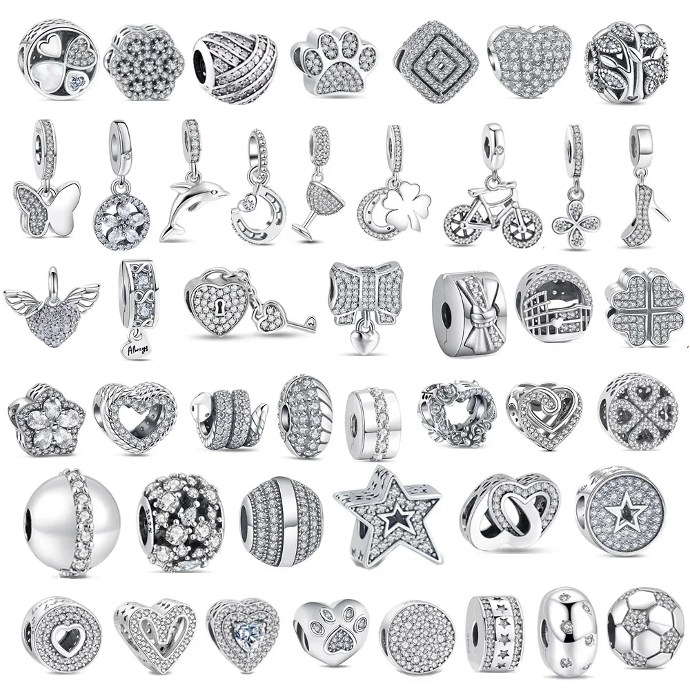 

Original 925 Sterling Silver Crown Flowers Heart Pave Shiny Simple Charms Beads for Pandora DIY Bracelet Women Jewellery Gift