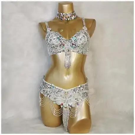 Crystal Belly Dance Costume Samba show bikini Wear Bar+Belt 2pc Set Ladies Bellydancing Costumes Carnival women gogo costumes