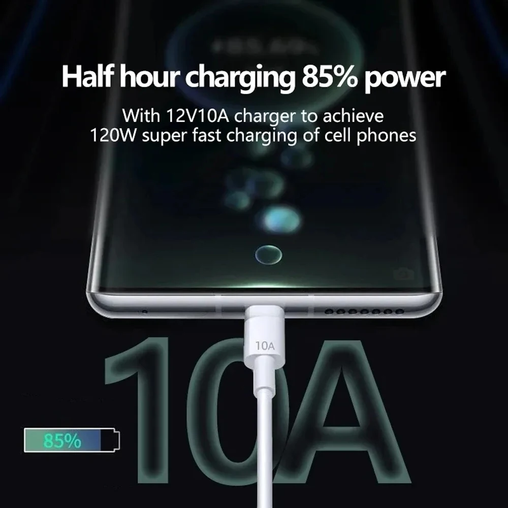 120W 10A USB Type C Cable Super Fast Charging Cable for Honor 50 Pro Huawei P50 Mate 40RS Pro Type-C Data Cable 0.25M/1M/1.5M/2M