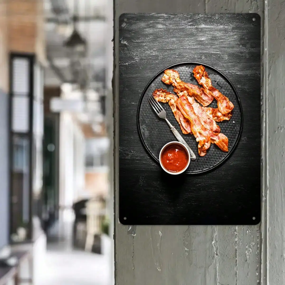 1PC Tin Sign Crispy Bacon - Kitchen/Dining Wall Decor, Delicious Food Art, 8x12in/20x30cm