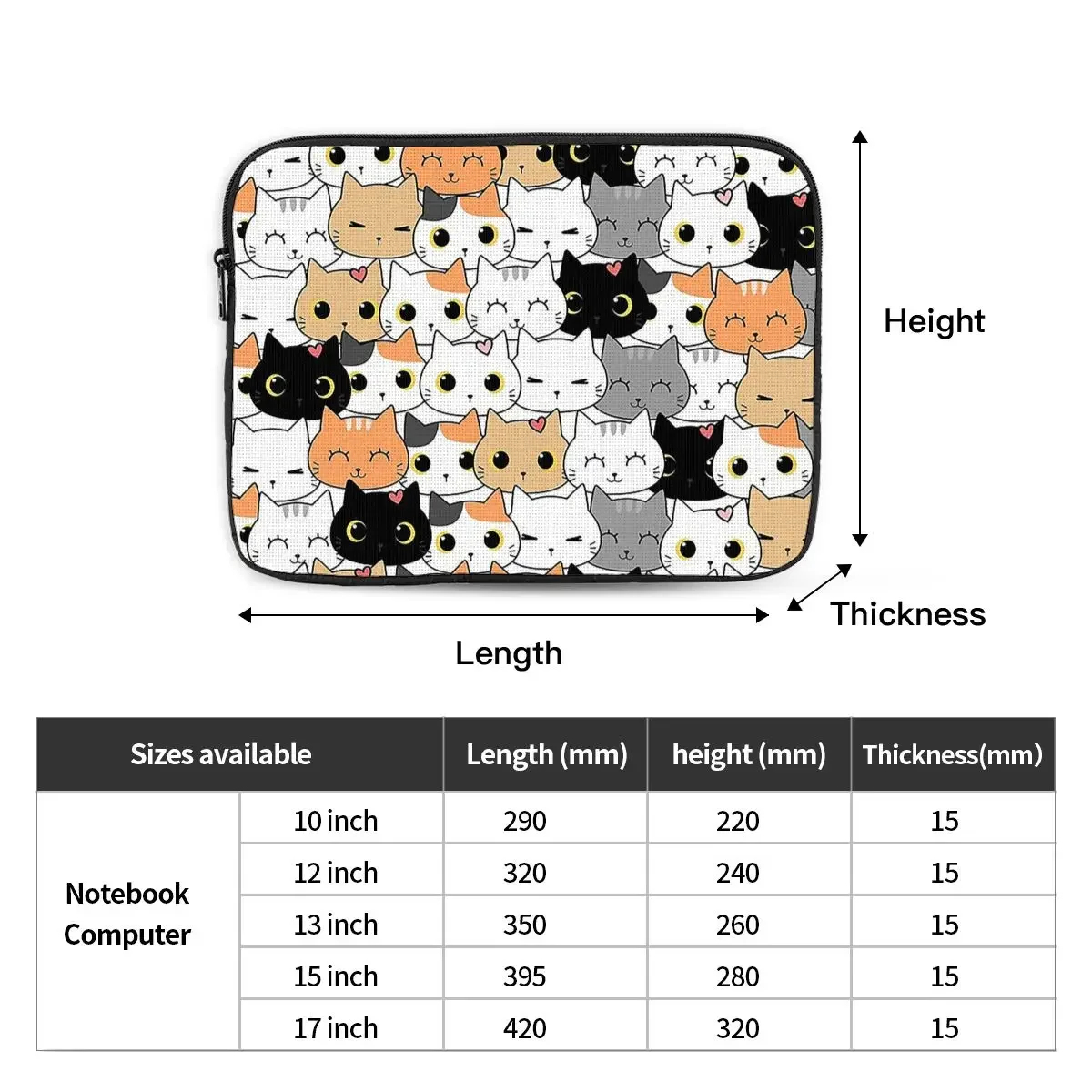 Colorful Doodle Cats Notebook Laptop Bag Case Pouch 10 12 13 15 17 Inch For Macbook Air Pro Tablet Shockproof Case Bag