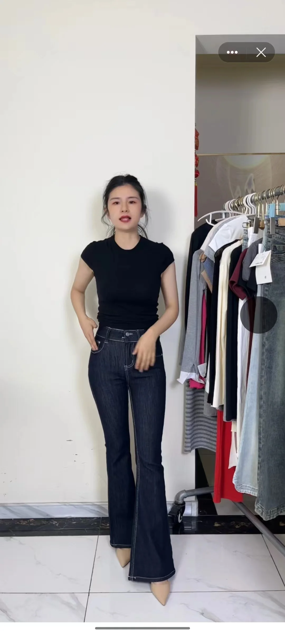 

American Retro Deep Blue Slimming Women's Jeans High Waist Cotton Stretch Denim Tight Fit Floor-Length e Tube Pants