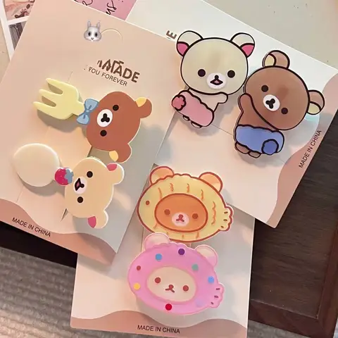Rilakkuma 여성용 헤어 클립 New Kawaii Relax Bear 머리핀 여성 Bangs 바비 핀 패션 모자를 쓰고 있죠 머리카락 장식품 어린이 선물