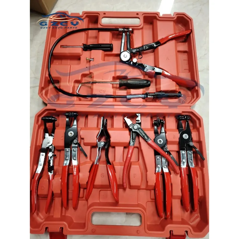 9pcs Wire Long Reach Hose Clamp Pliers Set Fuel Oil Water Hose Auto Tools Hose Clamp Pliers Fits For  Fuel Oil & Water Hoses,Red