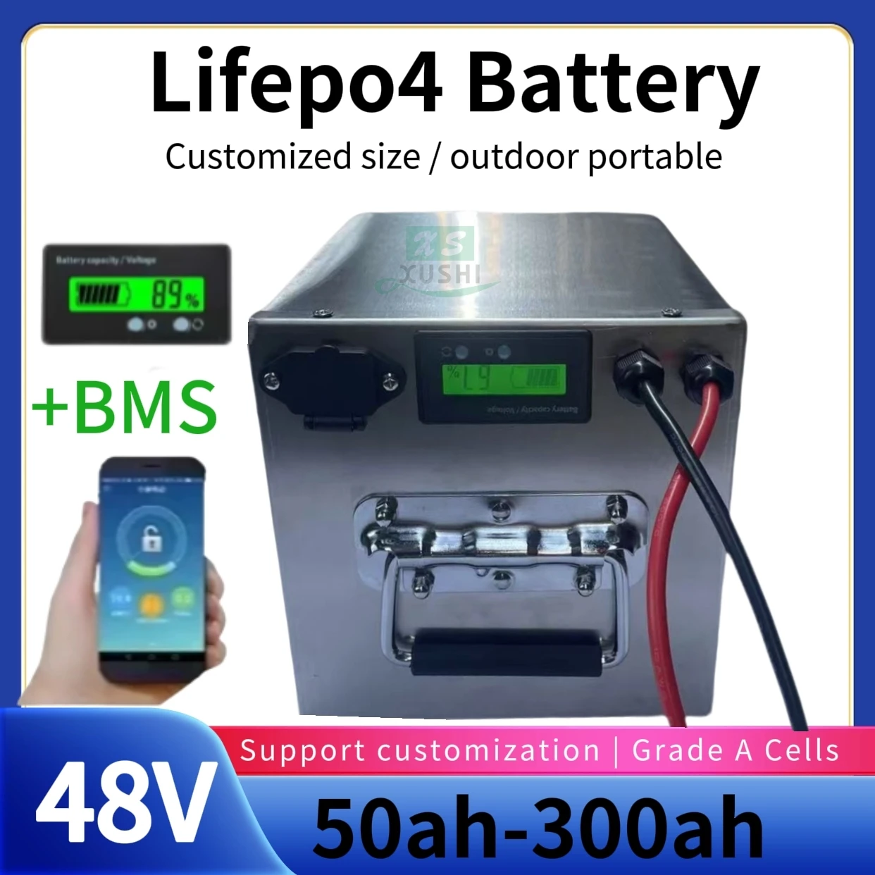 

XS 50Ah 100Ah 150Ah 200Ah 300Ah48V Lifepo4 Lithium Battery pack bluetooth Parellel for Solar system 3000W 5000W 6000W Inverter