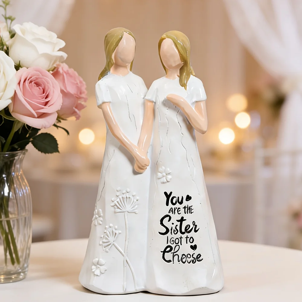 1pc Heartfelt Sister Figurine "You Are The Sister I Got To Choose" | Unique Resin Ornament for Best Friend, Soul Sister, Ideal Gift for Birthday & Friendship Anniversary, Charming Home Decor Accent