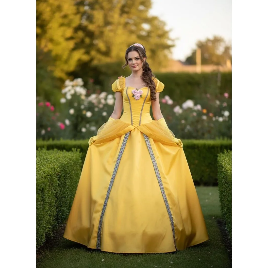 Gelbes Prinzessinnen-Ballkleid für Damen Elegantes Cosplay-Abendkleid