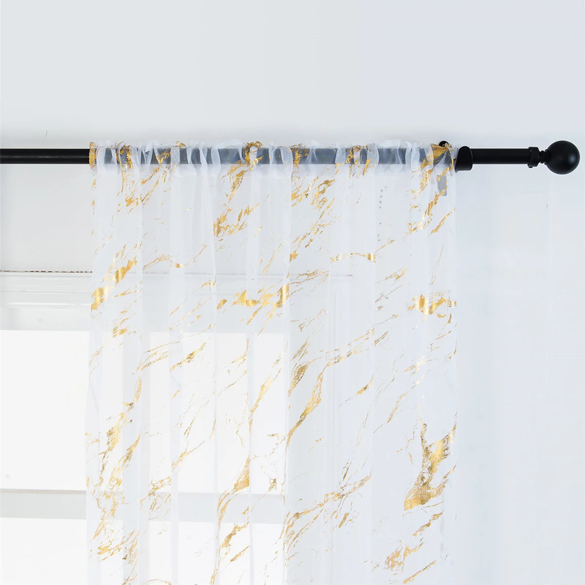 

1Pcs Marble Texture Sheer Curtain 100x200cm Bronzing Voile for Living Room Bathroom Bedroom Window Decorative