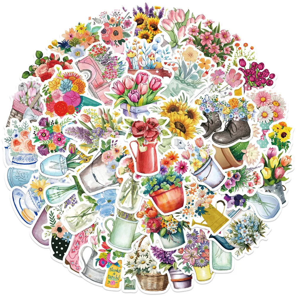 10/50Pcs Ins Style Fresh Bottle Potted Plant Flower Stickers Aesthetic DIY Laptop Guitar Luggage Waterproof Graffiti Sticker Toy