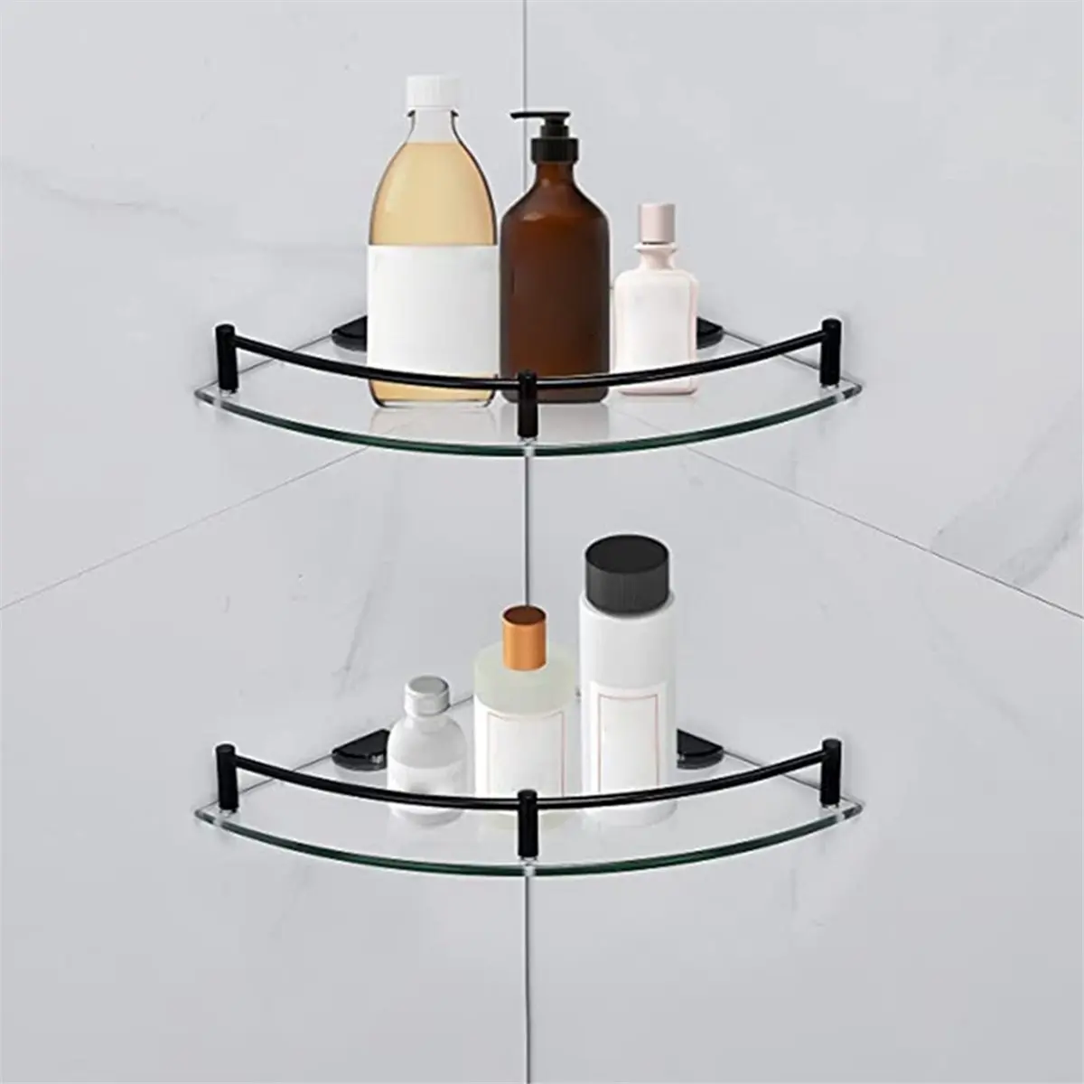 【HOT A88T】 Bathroom Shelves, Bathroom Glass Corner Shelf Wall Mounted ,Tempered Glass Shelf for Storing Shower Gel/Soap 2pc