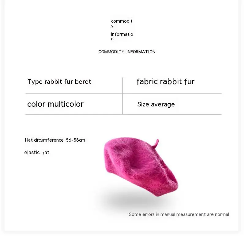 Einfarbige, bauschige, bündige Angora-Französische Baskenmütze, pelzige Künstler-Flachmütze für Damen, Mädchen, Jugendliche, Teenager – Detail 7