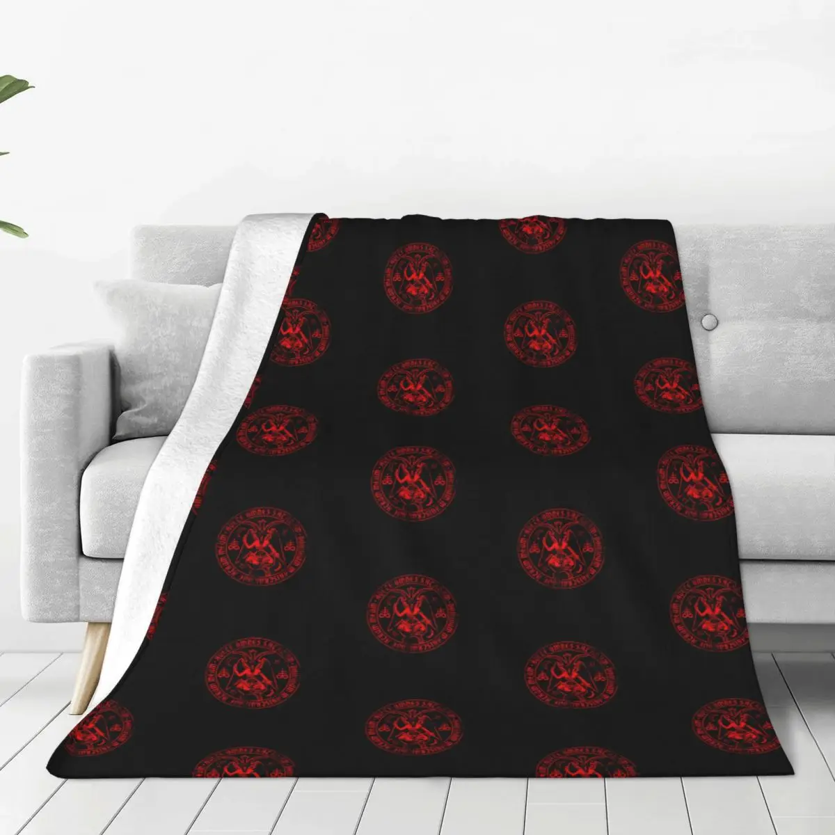 Satanic Baphomet Blanket Fleece Satanism Evil Devil Hell Satan Portable Ultra-Soft Throw Blanket for Sofa Bedroom Quilt