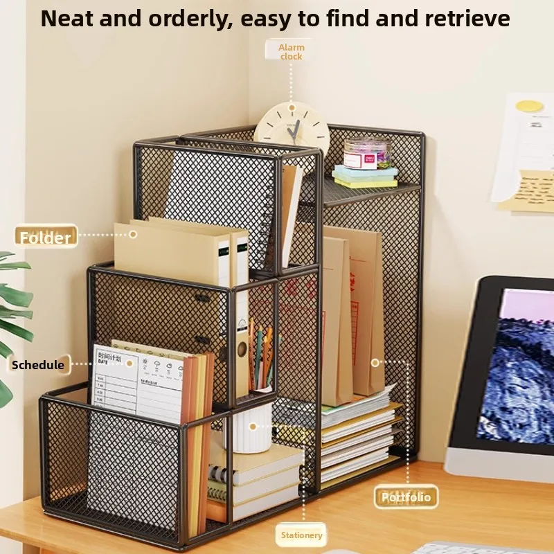 Multifunctional Metal File Organizer Industrial Desktop Document Holder Office Storage Shelf for Supplies Workspace Organization