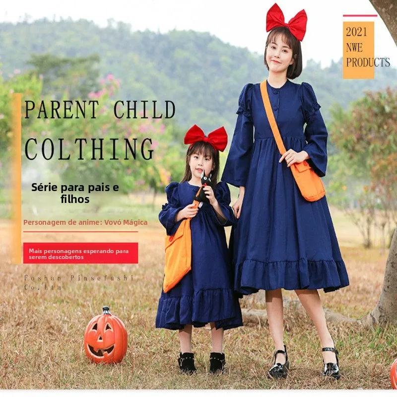 Fantasia Infantil de Halloween para Apresentação, Conjunto Tal Mãe Tal Filha, Fantasia de Bruxa e Garota Entregadora de Porta...
