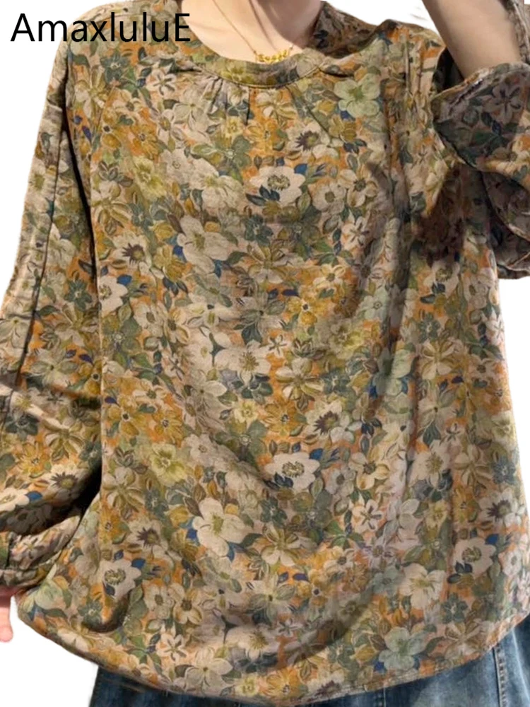 

Женские свободные футболки Amax LuluE 2026 Bohemia Spring Floral с круглым вырезом, повседневная хлопковая одежда, классические винтажные футболки с принтом