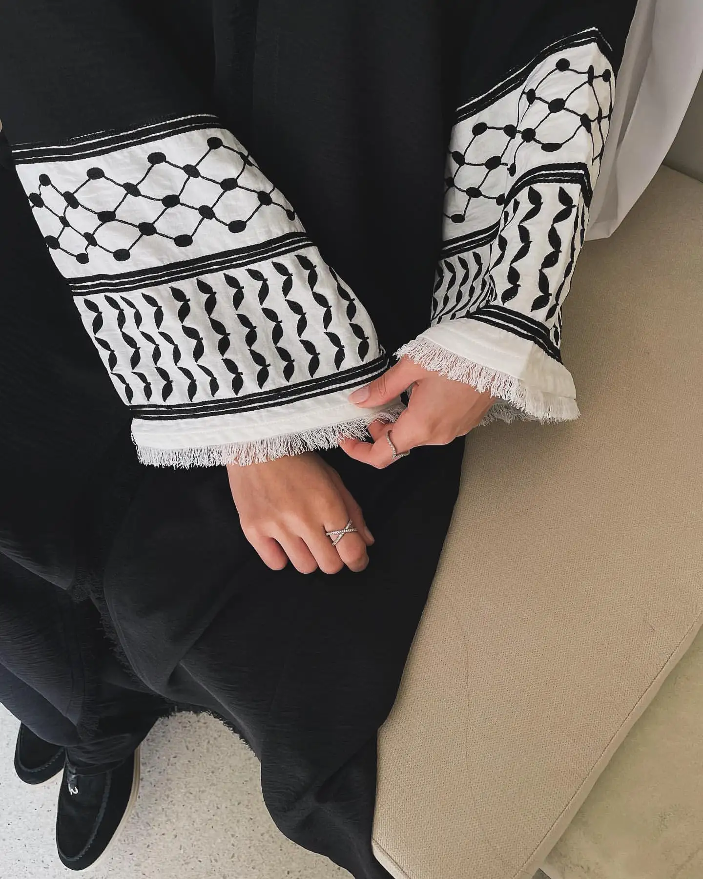 2024 Ramadan Keffiyeh Abaya Kimono Palestinian Embroidery Tassels Muslim Open Abayas Women Dubai Luxury Islam Hijab Dress Kaftan