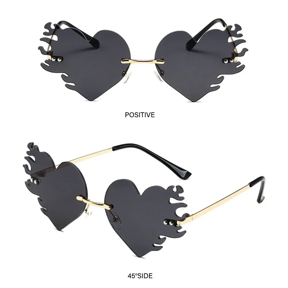 Rimless Fire Heart Shaped Sunglasses UV400 Protection Costume Accessories Flame Love Sun Glasses Party Favor Eyewear