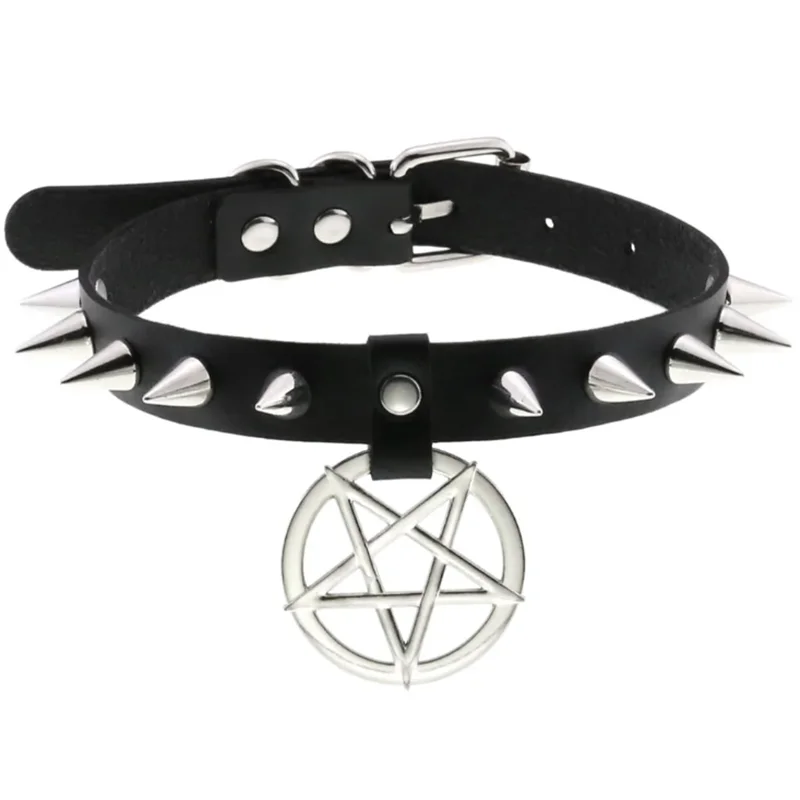 1Pc Harajuku Gothic Spike Niet Stern Halsketten Collares Hip Hop Rock Schwarz Bowknot PU Spitze Leder Sexy Y2K Mädchen halsband Schmuck