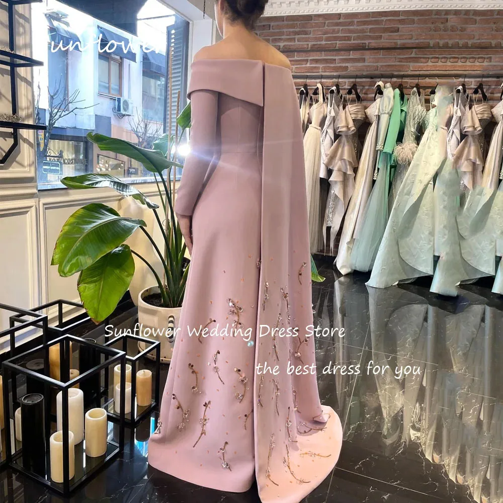 Sunflower Baby Pink Off The Shoulder Mermaid Formal Evening Dress Saudi Arabia 2024 Slim Beading Crepe Floor-Length Prom Dress