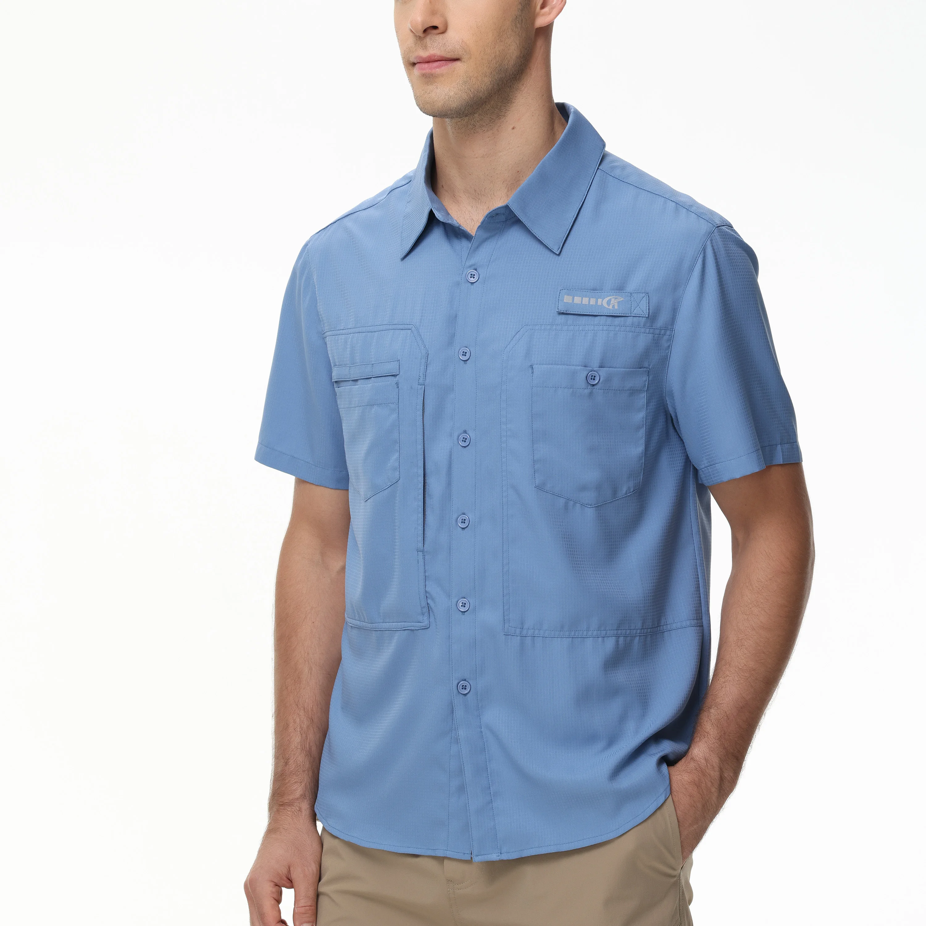 Camisas de pesca respiráveis ​​masculinas, camisa de pesca de carga casual UPF 50+ de manga curta, blusa tática com botões para atividades ao ar livre