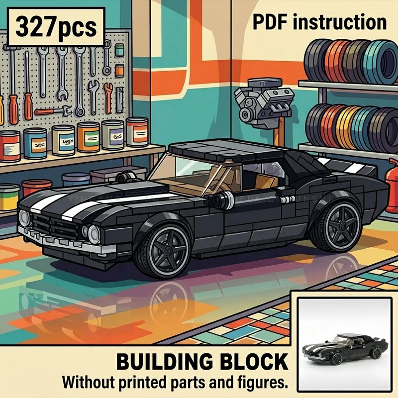 

Ретро-модель спортивного автомобиля MOC: Классический американский маслкар 1967 года, конструктор для взрослых коллекционеров, набор для сборки и демонстрации