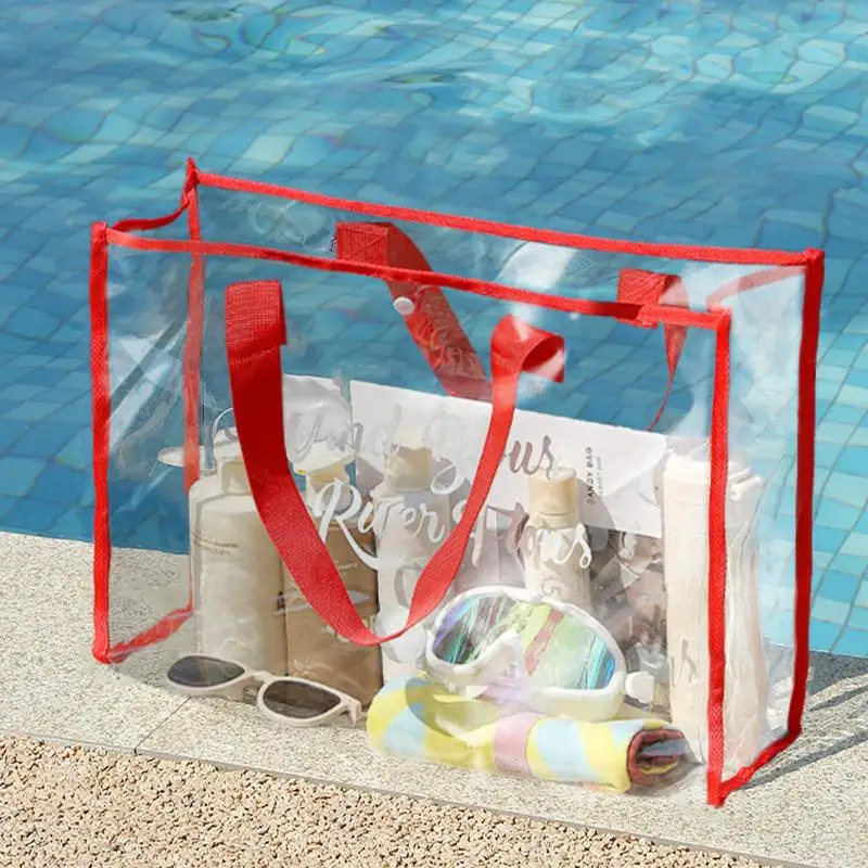 Clear Sports Bag Clear Bag Clear Beach Bag Clear Carry Bag PVC Tote Bag Big Clear Bag Waterproof Tote Bag Fabric Trimming For