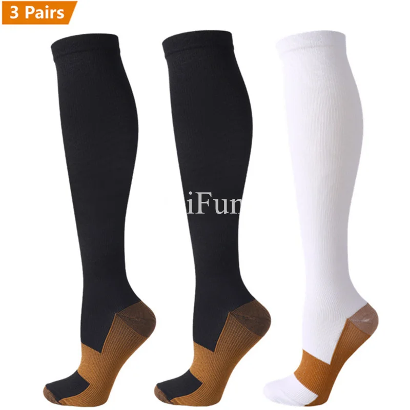 3 Pair Copper Compression Socks Women Men Anti Fatigue Pain Relief Graduated Unisex Compression Stockings Knee High 15-20 MmHg