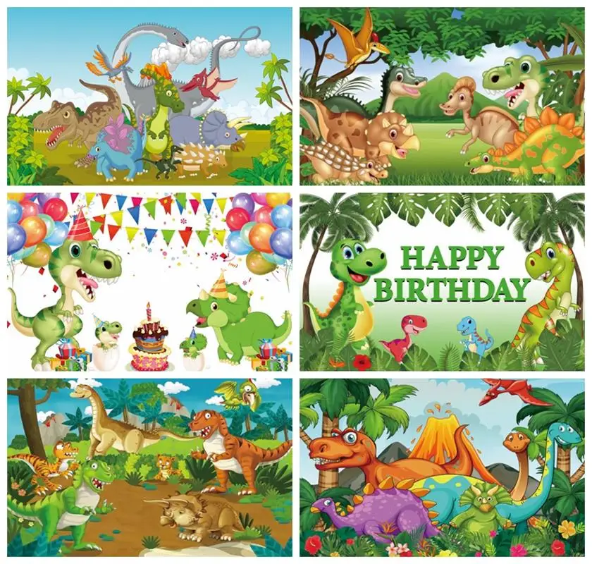 Laeacco Birthday Backdrops Cartoon Jungle Party Jurassic World Dinosaur Baby Newborn Photocall Customized Photography Background